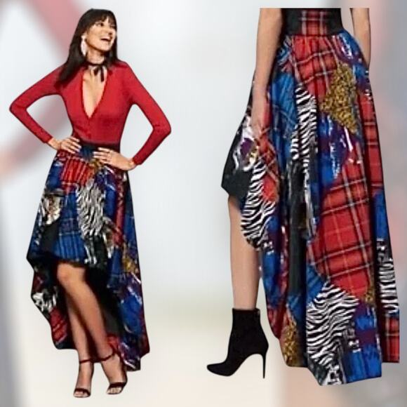 NYC 7th Ave Skirt High Low Bubble Skirt Plaid NWT.Size med